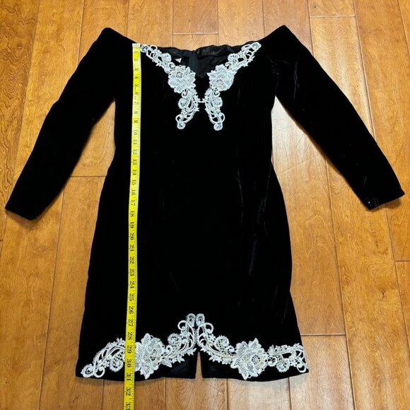 Vtge Jessica McClintock Gunne Sax Dress 11/12 Blk Velvet Lace Beaded 80's Witchy - Picture 8 of 16